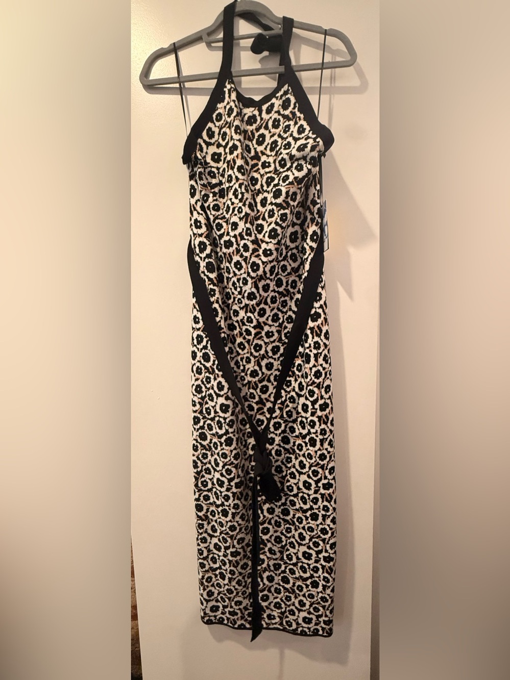 DVF x Target Black and Cream Floral Midi Halter Dress with Waist Tie